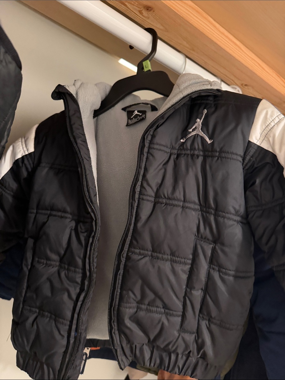 Jordan Black and Gray Kids' Puffer Jacket with Hood